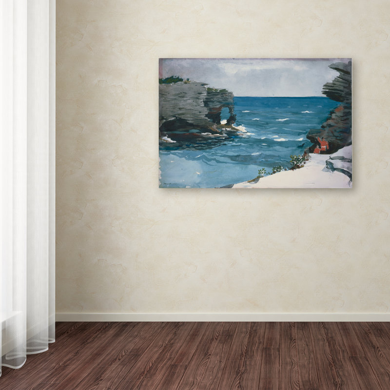 Rocky Shore Bermuda Landscape Canvas Art in Blue and Gray