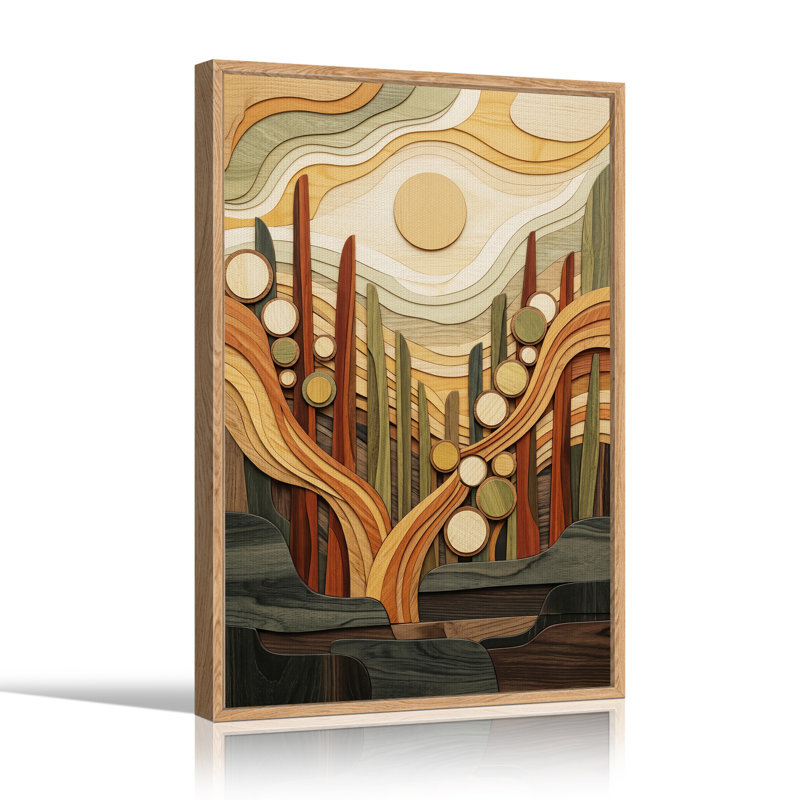 Tableau sur toile représentant un paysage de bois stratifié avec soleil et herbes, 48"H x 32"W