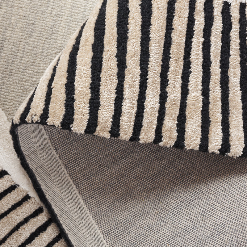 Tapis rayé gris / noir en laine / viscose / coton 107 touffetés à la main, Ovale 5 pi x 8 pi