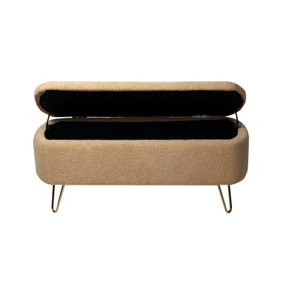 Camel Storage Ottoman Bench For End Of Bed Gold Legs, Modern Camel Faux Fur Entryway Bench Upholstered Padded With Storage For Living Room Bedroom