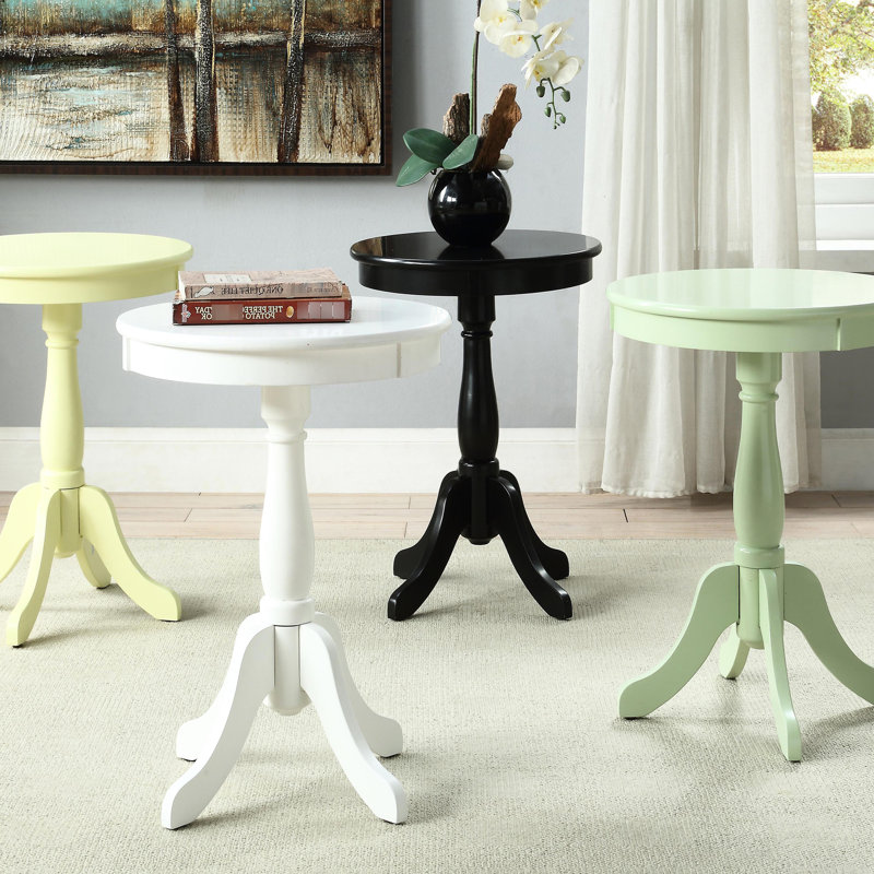 Charmante table d'appoint blanche de style traditionnel avec pied central rond - Idéale pour les espaces de réception, en bois, 47 cm x 65 cm