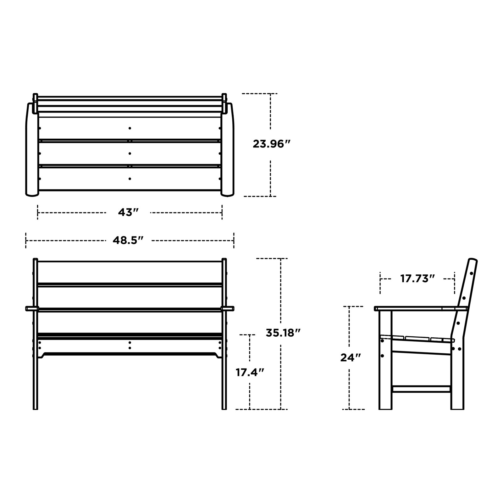 POLYWOOD® Lakeside 49" Garden Bench, Green