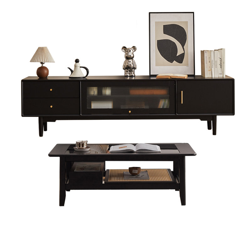 Meuble télé et table basse en hévéa