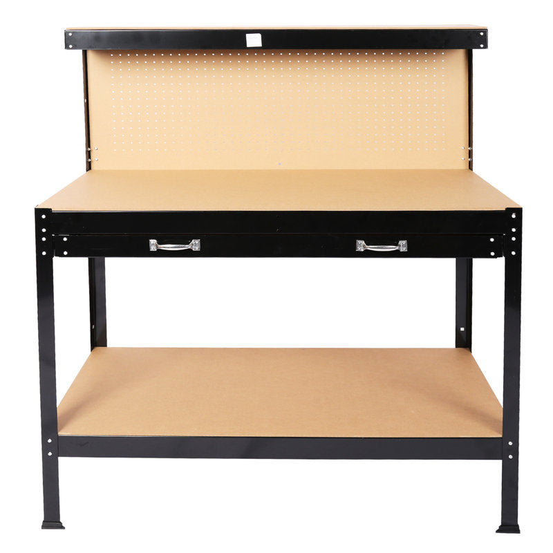 Établi de 115 cm avec capacité de 300 lb, acier au carbone noir, plateau, imperméable et surface antirouille