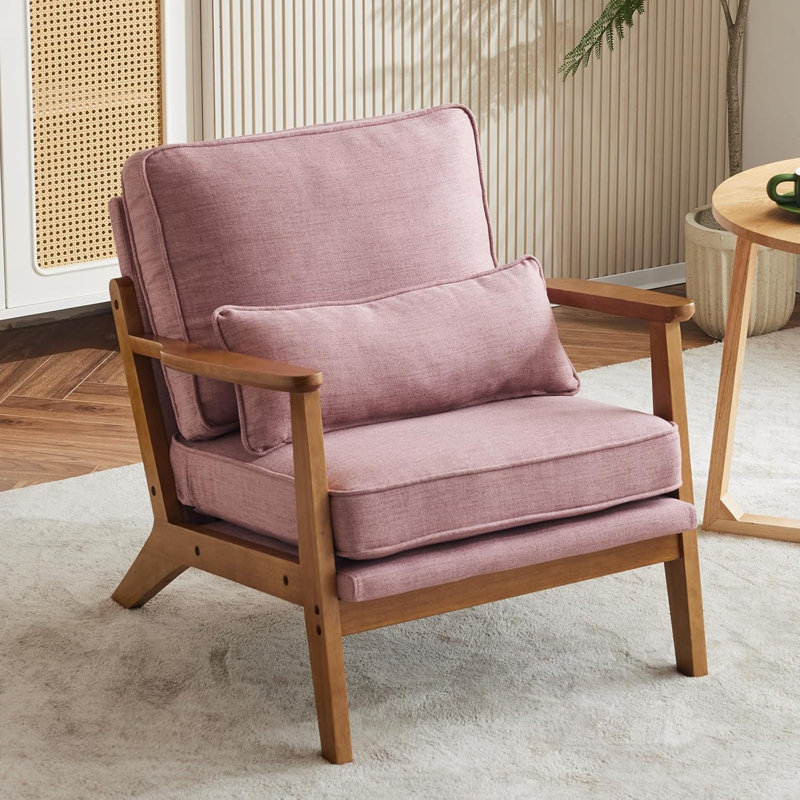 Fauteuil d'appoint Mid-Century avec accoudoirs lombaires Bruce, Lin rose