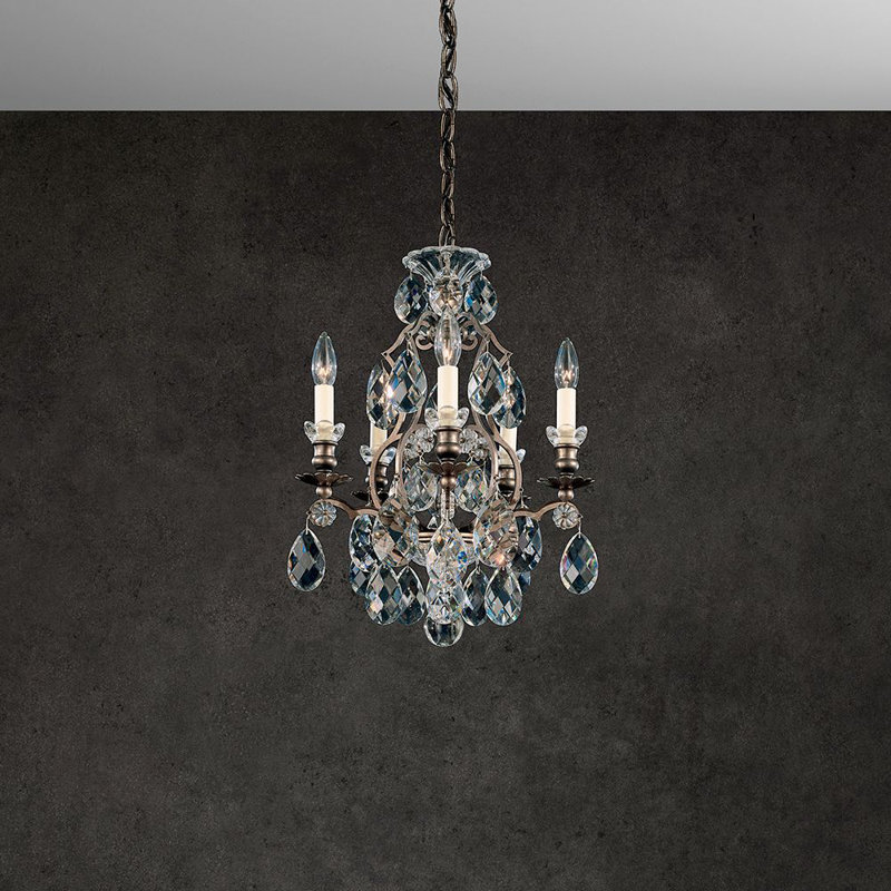 Renaissance 5 - Light Glass Chandelier, Etruscan Gold/, Clear Heritage Crystal