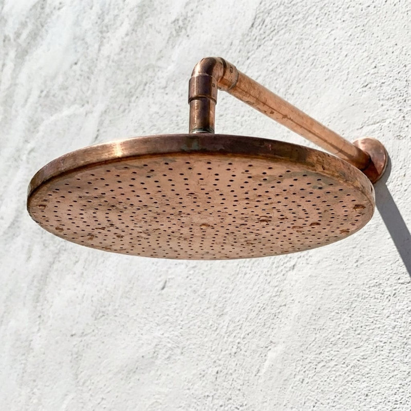 Pomme de douche d'extérieur en cuivre faite à la main, 6 Inches, Non inclus, Style plat et rond