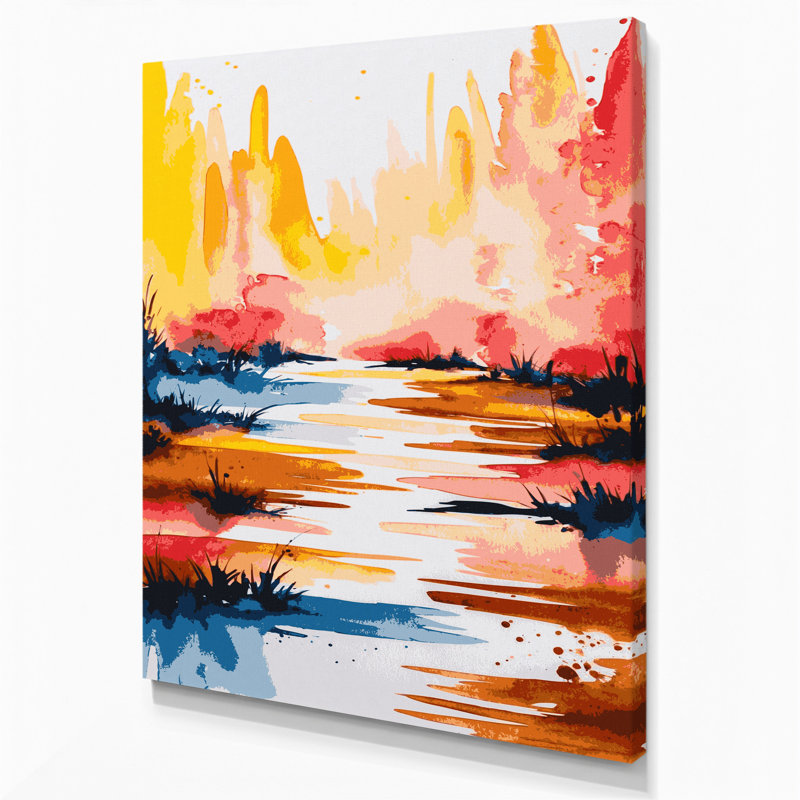 Aquarelle, paysage, 20, toile beige, H 20 po x l 24 po
