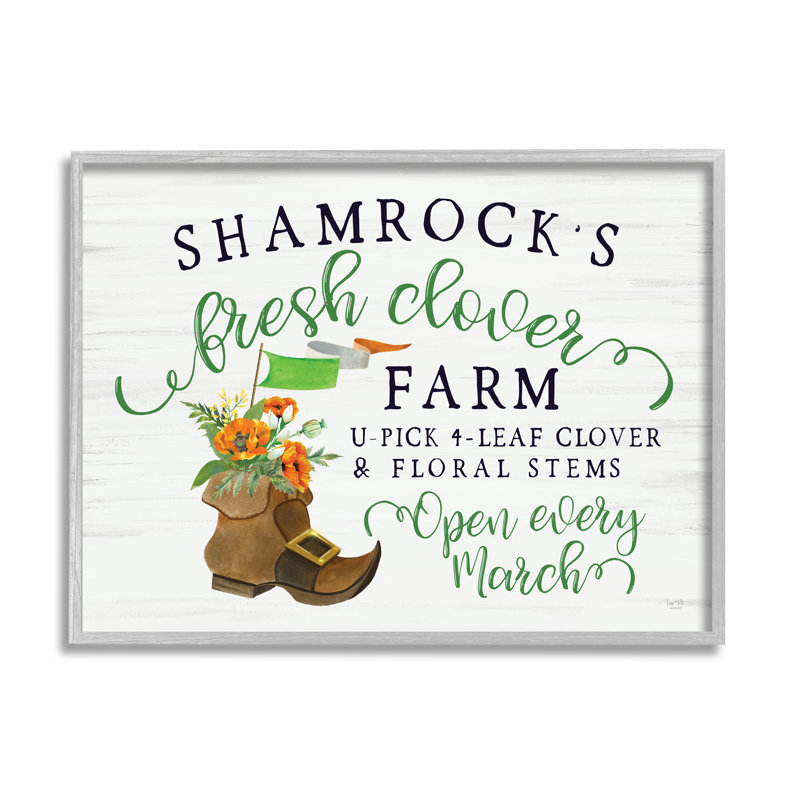 «Shamrock Clover Farm», impression sur cadre en bois aggloméré, Estampe numérique Farmhouse, H 16 po x l 20 po x P 1,5 po
