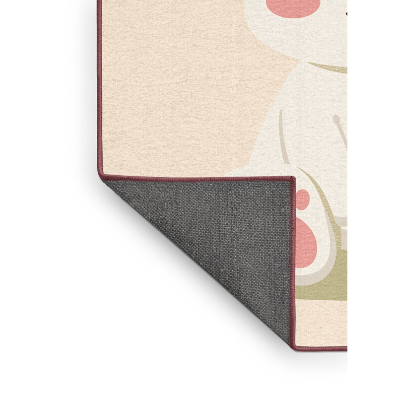 Soft Plush Feuerstein Easter Modern & Contemporary Abstract Area Rug in Beige – Rose Binding, 7x10