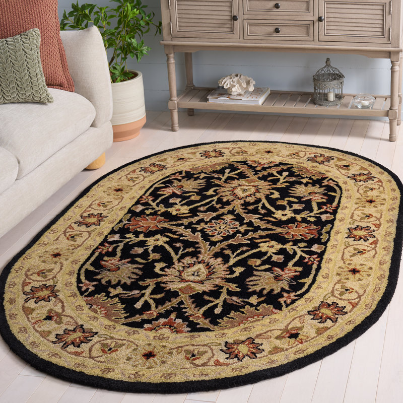 Tapis oriental beige / brun / noir en laine / coton / latex touffeté à la main Dunbar, Ovale 4 pi 6 po x 6 pi 6 po