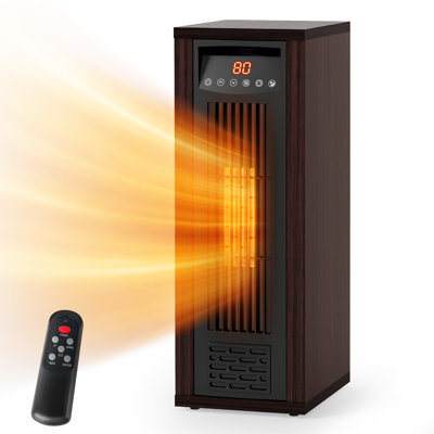 24" Tower Space Heater for Home, Infrared Quartz 1500W Electric Portable Wood Heaters with Remote, Thermostat, Energy Efficient & 12H Timer