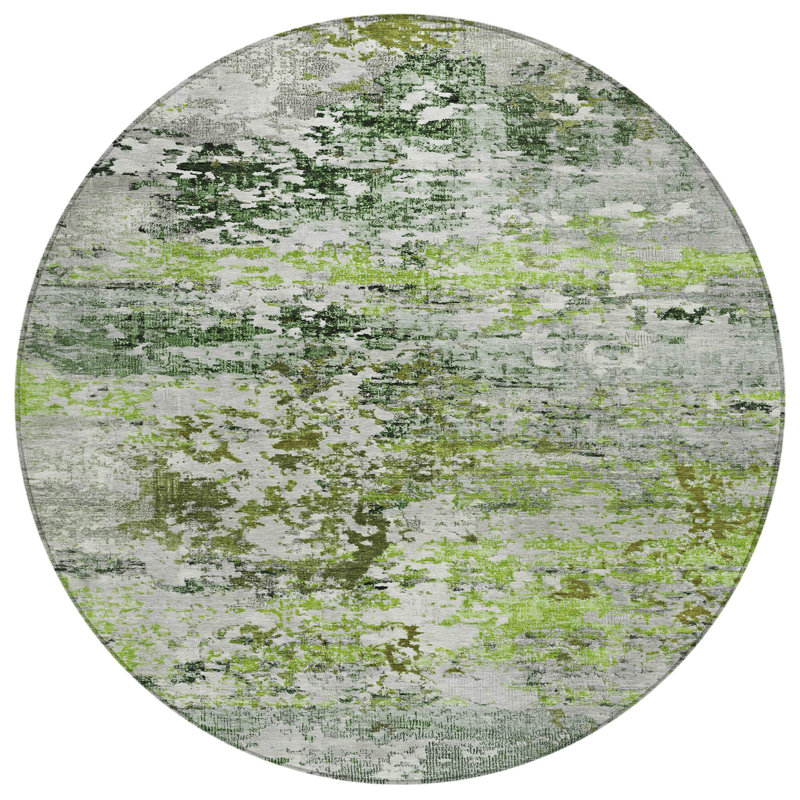 Machine Washable Indoor/Outdoor Xhevrie Aloe Rug, Round 8'
