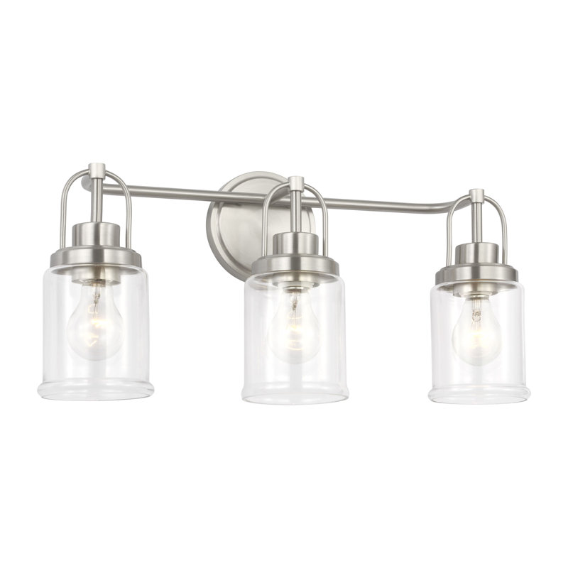 Anders Bathroom Bedroom Wall Fixture With Clear Shade, Brushed Nickel, 3 Lights, 10.5" H x 22" W x 6.75" D
