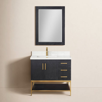 Blanche 36" Single Bathroom Vanity Set With Grain White Composite Stone Countertop With Mirror