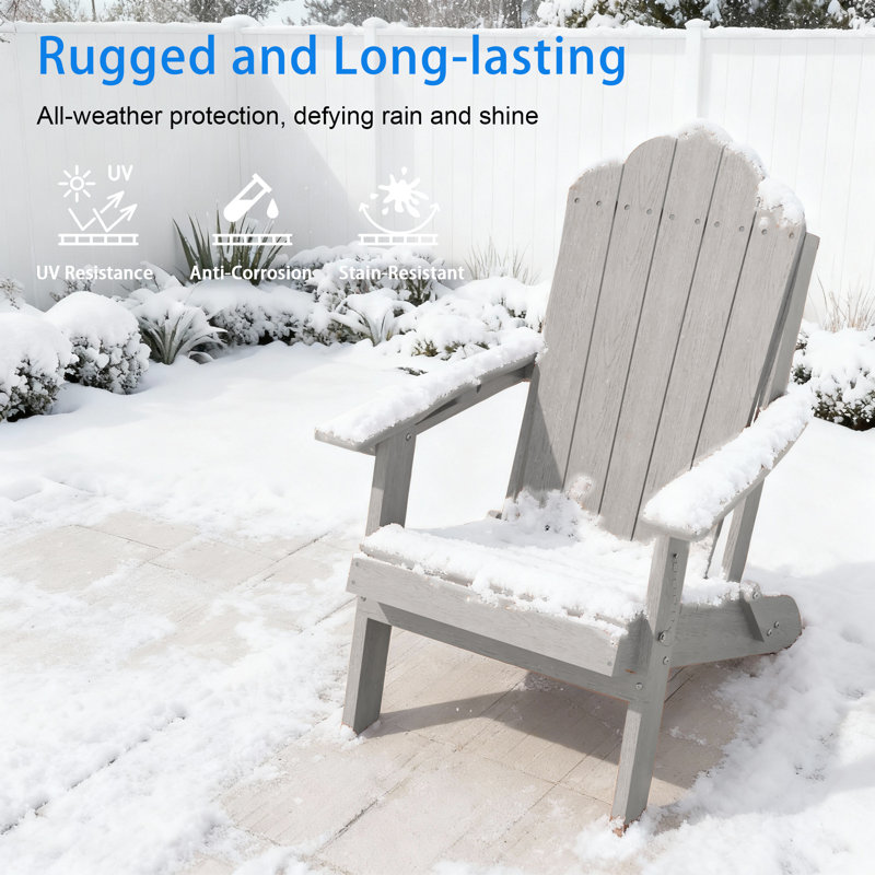 Heavy Duty HDPE Folding Adirondack Chair 350 lbs Capacity, Outdoor Adirondack Chair With Cup Holder for Patio, Lawn and Balcony