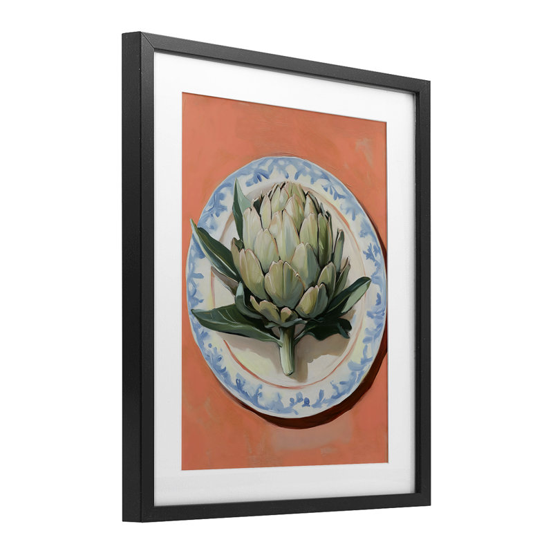 Impression rétro sous verre artichaut sur orange, design par The Prints Vibe, 21 x 17, Midnight Black Under Glass Framed
