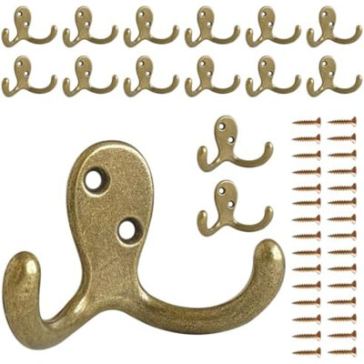 15 Pack Coat Hooks Wall Hooks for Hanging, Heavy Duty Double Prong Metal Hook Wall Mounted for Living Room, Bathroom, Kitchen, Bedroom for Coat, Bag, Scarf, Towel, Hat, Key, Cup (Black)