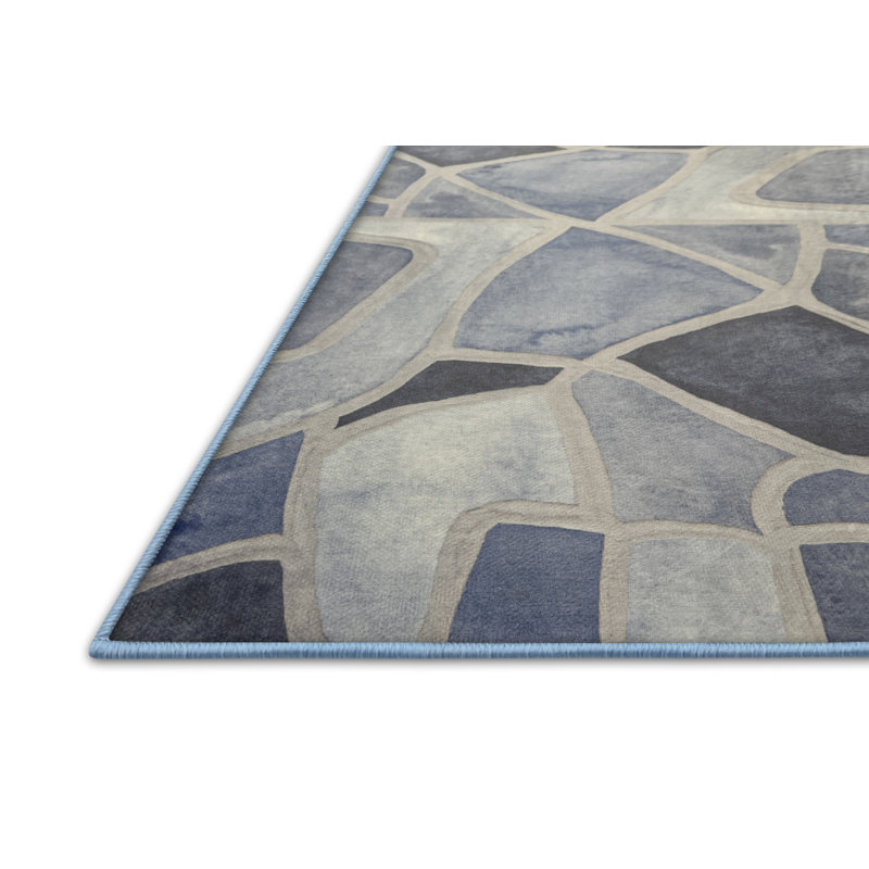 Tapis de couloir abstrait en polyester tissé à la machine bleu royal, Tapis de couloir 2 pi 9 po x 10 pi