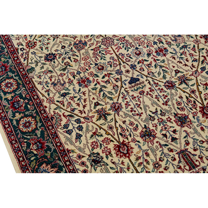 Tapis ivoire et rouge noué à la main de haute qualité