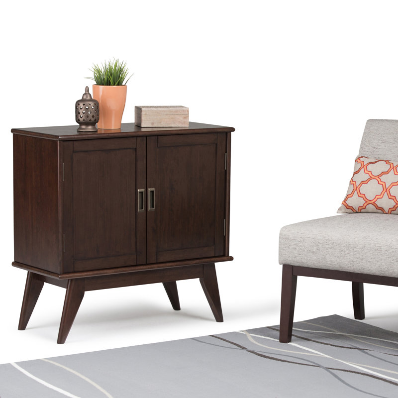 Draper 32"W Solid Wood Mid-Century Modern Low Storage Cabinet with Tapered Legs, Auburn Brown