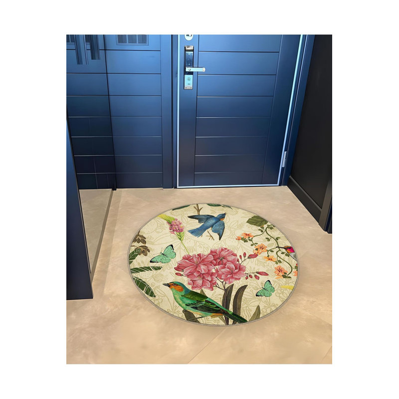 Tapis rond rond multicolore à motif floral lavable à la machine, Sous-tapis rond 3 pi 11 po inclus