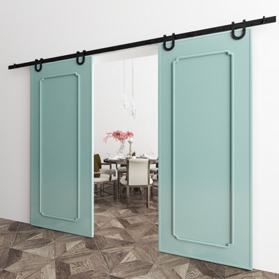 Ensemble de quincaillerie à deux portes à simple rail sans contour en forme de fer à cheval noir rustique
