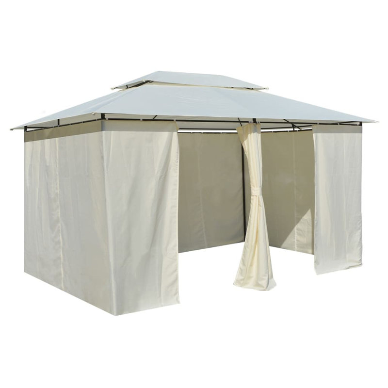 13,1 pi L 9,8 pi. D Pavillon de jardin en acier avec rideau, Blanc