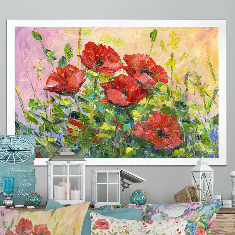 «Poppy Flower III», reproduction d'art sur toile, H 8 po x l 12 po x P 1 po, Cadre photo blanc