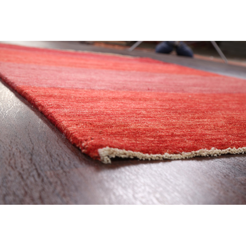 Tapis rouge en laine noué à la main de conception unique 4 pi 3 po x 6 pi 1 po New Age