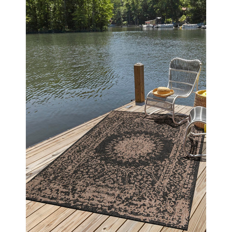 Tapis de couloir contemporain de couleur noire Hintz, Rectangle 2 pi x 3 pi 1 po
