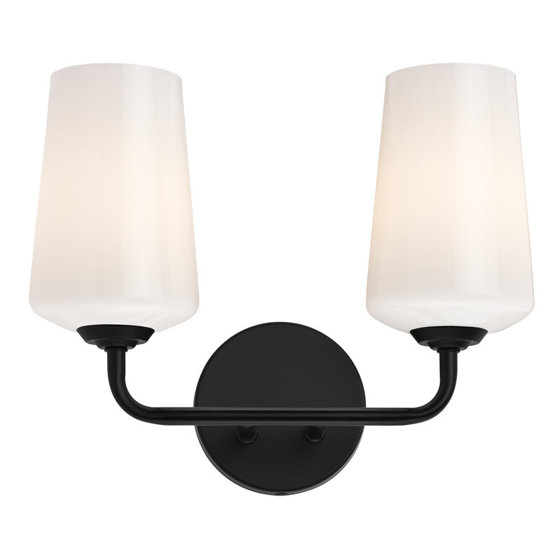 Celino Two-Light Bath & Vanity with Glass, Satin Black, White