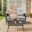 Table basse d'extérieur en osier de patio brun avec plateau en verre-497723400-497723401