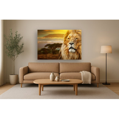 Art mural en verre trempé sans cadre Lion Safari - 60 po x 40 po