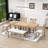 Stanely 6-Piece Extendable Dining Table with Footrest, 4 Linen Upholstered Dining Chairs and Bench-1657487364