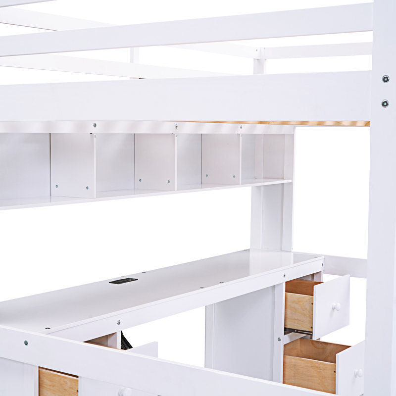 Lit mezzanine avec bureau, Blanc