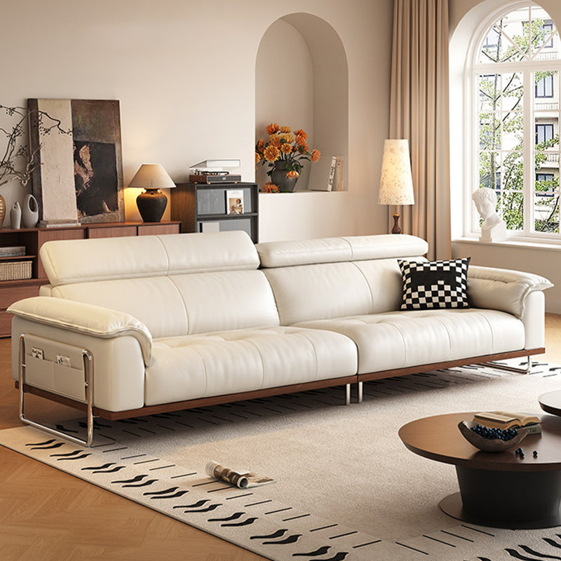 Canapé modulaire beige en cuir véritable, H 36,22 po x l 98,43 po x P 41,34 po