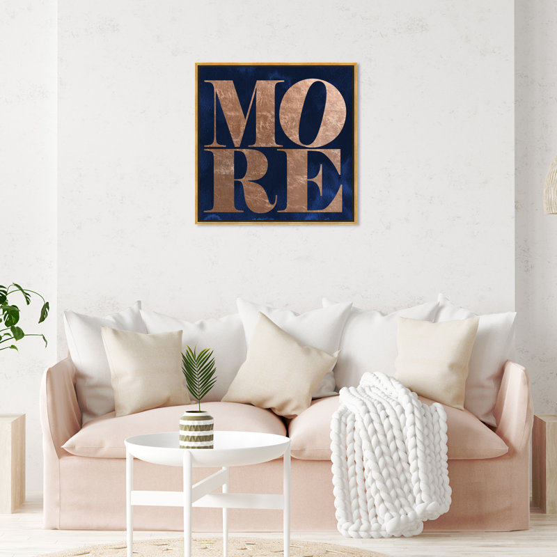 Art mural sur toile en or massif plus cuivre, cuivre métallique et bleu moderne, Cadre en plastique doré, H 31 po x l 31 po