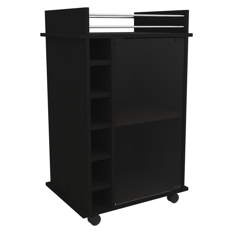 Dukat 2-Shelf Glass Door Bar Cart with Six Wine Cubbies, Black