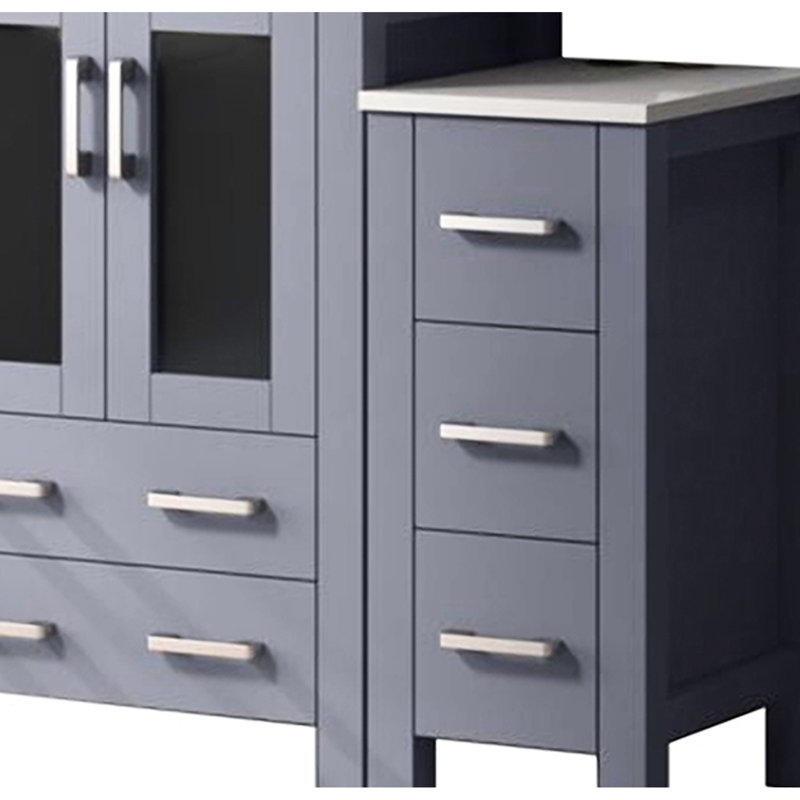 Gris foncé 36 po Meuble-lavabo de salle de bain avec armoire tissée sur le côté, robinet, comptoir en céramique blanche et 22 grands miroirs suspendus