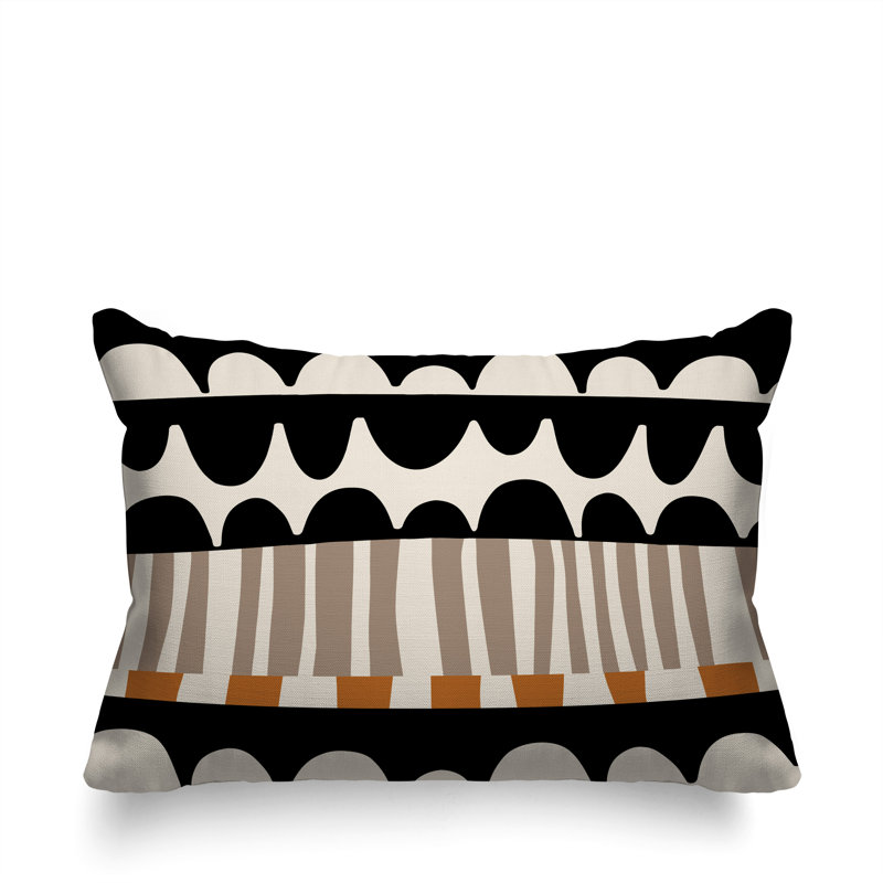 Coussin rectangulaire intérieur / extérieur Rami, Orange brûlé / noir / blanc cassé, H 18 po x l 25 po