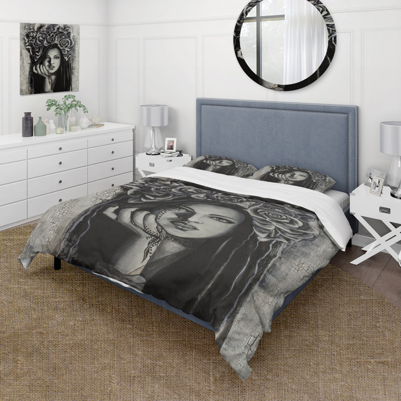 Portrait Of A Young Lady With Flowers III - Modern Duvet Cover Set - Microfiber Polyester, King Duvet Cover + 2 King Shams