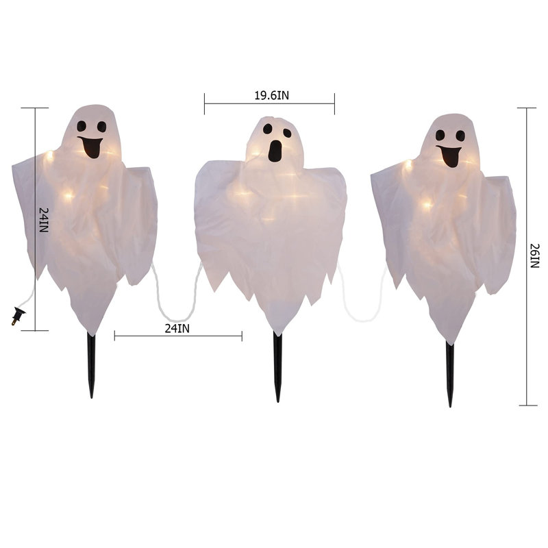 3 Pack Lighted White Cloth Ghost Stakes