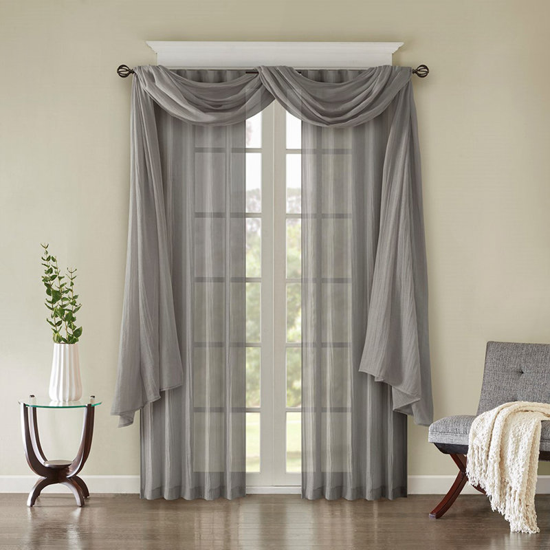 Solid Crushed Curtain Panel Pair(2 Pcs Window Panels), Gray, 1" W x 84" L