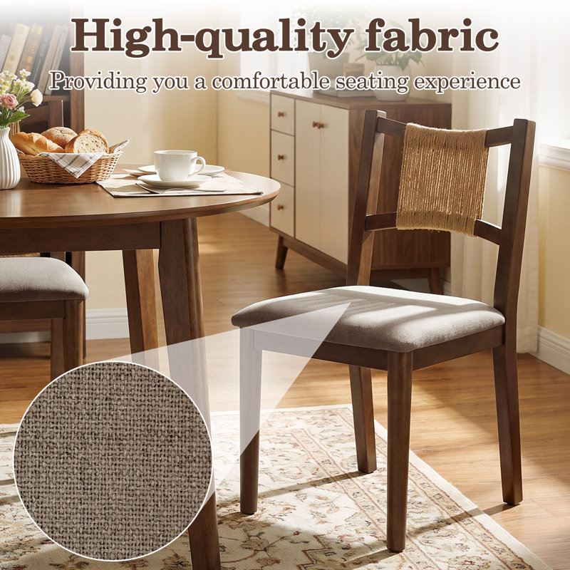 Hand-Woven Rope Dining Chair with Upholstered Seat, Brown