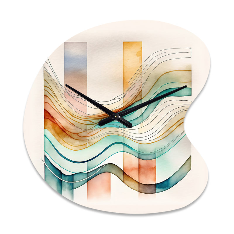 Horloge murale asymétrique abstraite multicolore Waves I - Minimalisme, Petit