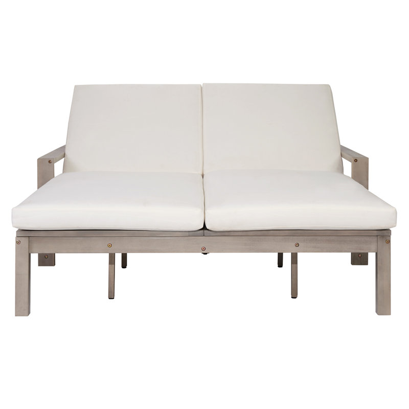 2 - Person Solid Wood Outdoor Chaise Lounge, With 5-Position Adjustable Backrest, Gray