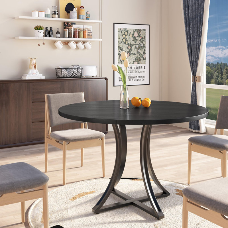 39.4'' Round Dining Table for 2-4, Small Kitchen Table with Metal Legs and Adjustable Feet for Apartments and Small Spaces