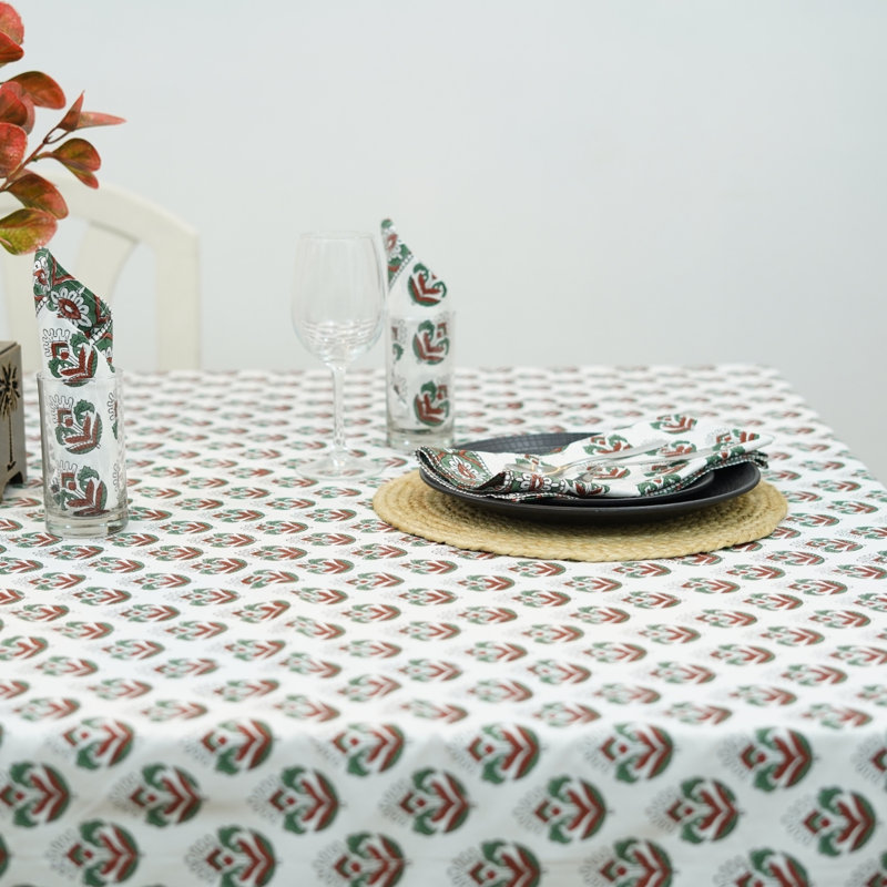 Floral Block Print Table Cover, Authentic Designs- Chui Mui, 108" x 70"