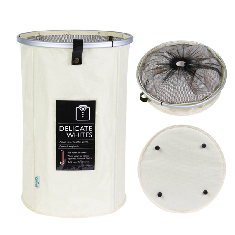 Grand panier à linge pliable avec poignées en cuir
